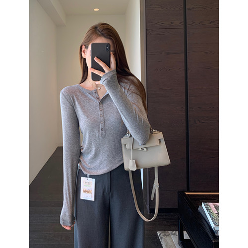 AMR UU◆时髦亨利领 含羊毛绒天丝柔软舒适显瘦打底衫女秋冬新款