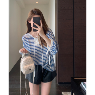 防晒衫 AMR 慵懒风宽松显瘦条纹长袖 设计感小众 上衣女春夏新