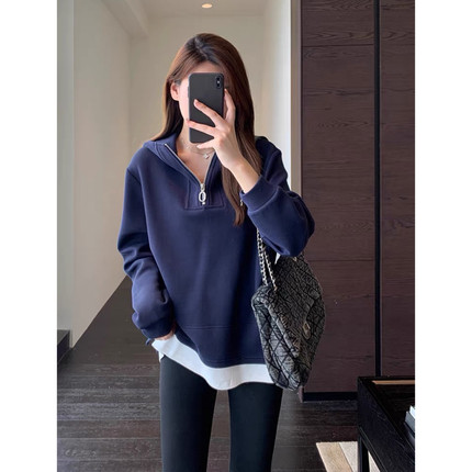 AMR UU◆设计感小众 叠穿风拼接假两件卫衣显瘦连帽上衣女秋新款