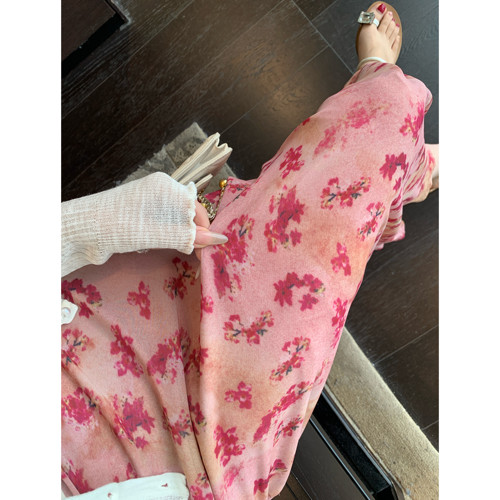 AMR UU◆少女感 时髦高腰A字显瘦度假裙子中长款半身裙女春夏新