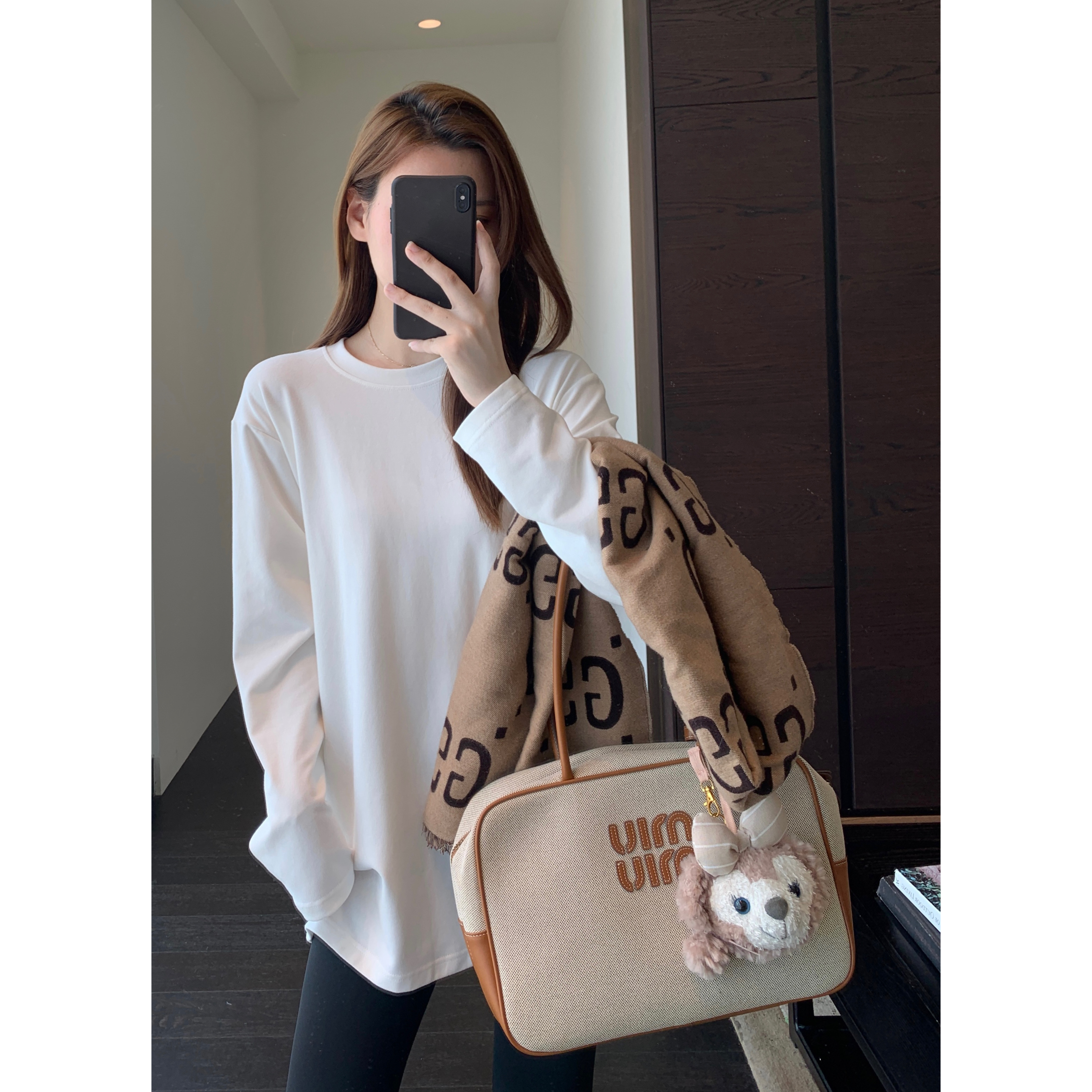 AMR UU◆韩版慵懒风 藏肉显瘦简约正肩黑色长袖T恤女打底衫2025新