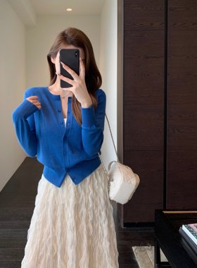 AMR UU◆颜色好美 慵懒风显瘦针织开衫毛衣短款外套女春夏2026新