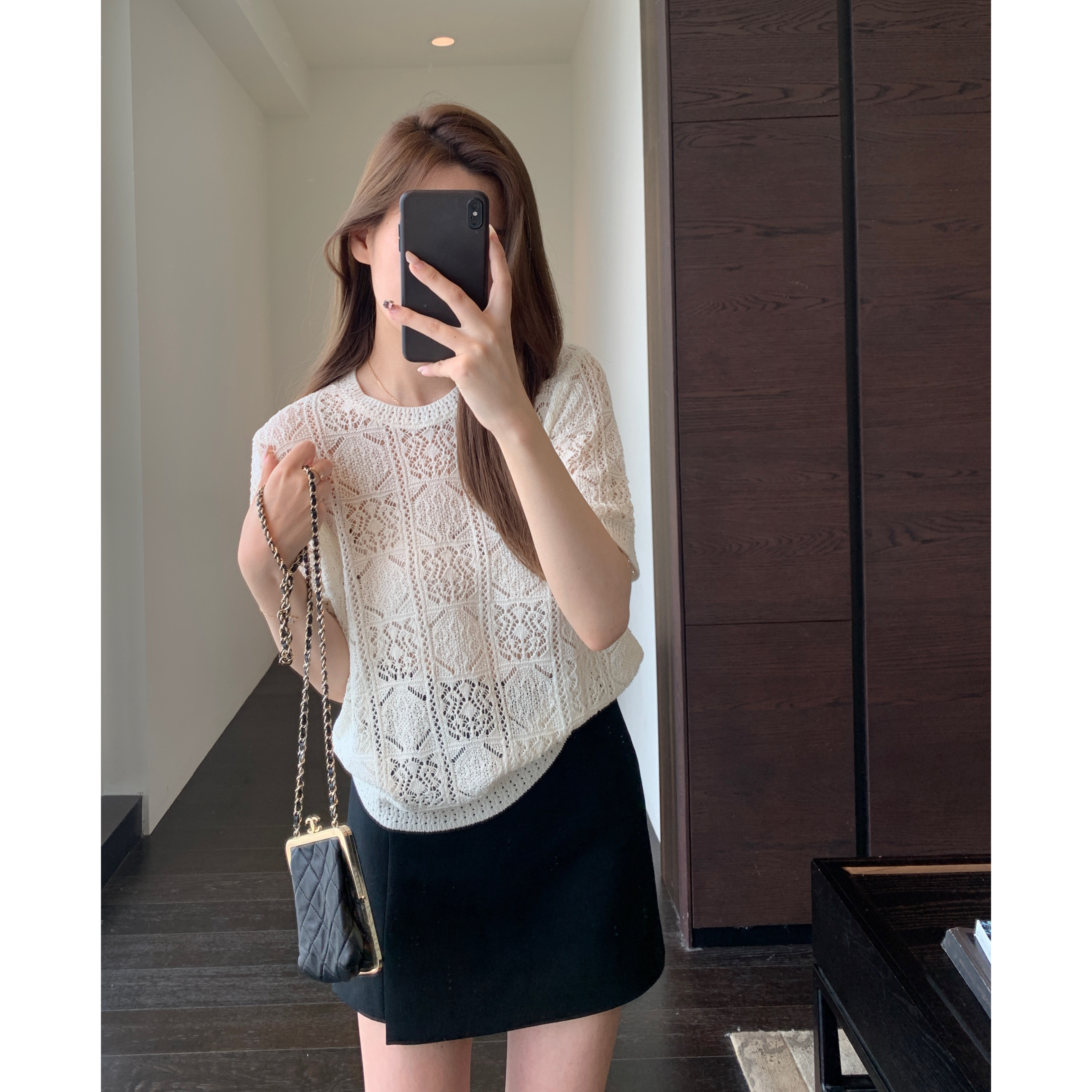 AMR UU◆法式小衫 重工镂空罩衫宽松显瘦针织短袖上衣女2026夏新