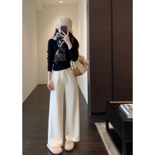 女2025新款 重磅醋酸羊毛保暖显瘦高腰垂感直筒阔腿裤 秋冬 AMR