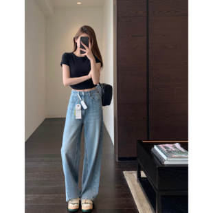 女春夏2026新款 重磅天丝汉麻高腰宽松显瘦香蕉阔腿牛仔裤 AMR