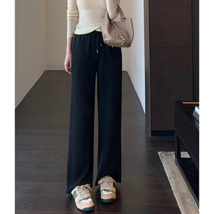 女2025秋冬新 重磅真丝羊绒保暖宽松垂坠感高腰直筒阔腿裤 AMR