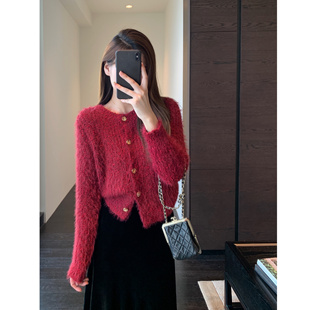 软糯保暖毛绒针织开衫 奶呼呼 显瘦毛衣短外套女秋冬新 AMR