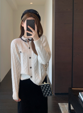 AMR UU◆氛围感 时髦洋气慵懒显瘦红色开衫毛衣短款外套女2026新