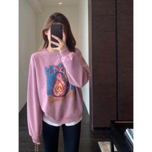 AMR UU◆少女感 显白减龄休闲宽松显瘦印花套头卫衣女上衣秋冬新