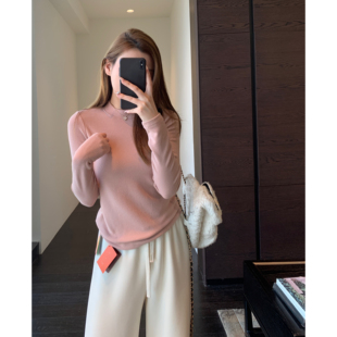 内搭可外穿双面磨毛黑色半高领打底衫 搭配神器 女秋冬新 AMR