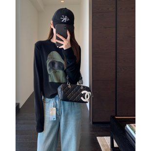 T恤女上衣秋冬新款 减龄时髦 长袖 慵懒显瘦卡通印花打底衫 AMR