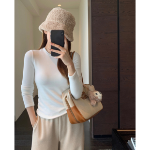 AMR UU◆内搭可外穿双面绒白色正肩打底衫磨毛T恤女2025新款冬季