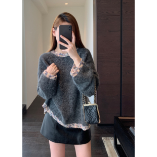 贵气香风编织撞色设计感针织毛衣女2025秋冬新款 氛围感 AMR