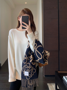 AMR UU◆陪伴整个秋冬～保暖双面绒磨毛白色T恤加绒打底衫女新款