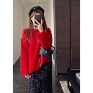 秋冬2025新款 AMR 慵懒时髦宽松显瘦套头毛衣女针织衫 氛围感