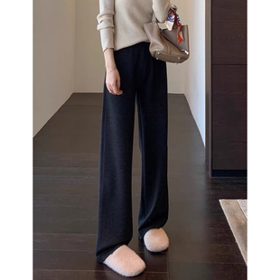 高腰显瘦舒适直筒裤 版 显腿长人字纹阔腿裤 女秋冬新 型正 AMR