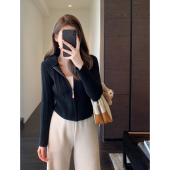 AMR 毛衣女外套秋冬新 慵懒时髦显瘦绞花针织连帽开衫 巨洋气