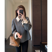 灰色卫衣女上衣2026新款 AMR 时髦撞色显瘦衬衫 式 设计感小众