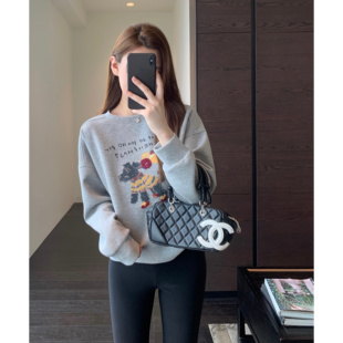 高品质卡通印花短上衣显瘦套头卫衣女秋冬新款 慵懒减龄 AMR