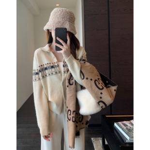 针织外套女上衣2025新秋冬 重工提花时髦洋气慵懒毛衣开衫 AMR