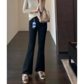 超模大长腿 高腰显瘦微喇小黑裤 AMR 加绒牛仔喇叭裤 女秋冬新