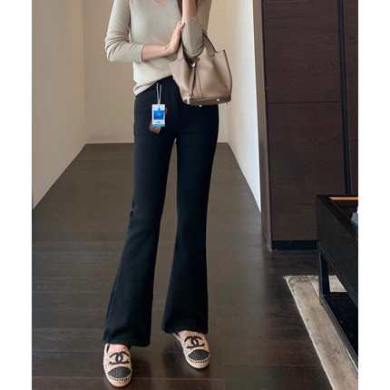 AMR UU◆超模大长腿 高腰显瘦微喇小黑裤加绒牛仔喇叭裤女秋冬新