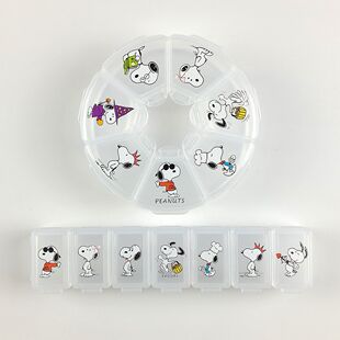 日本磨砂白色可拆分药盒史努比snoopy圆形首饰耳钉胶囊药丸7天