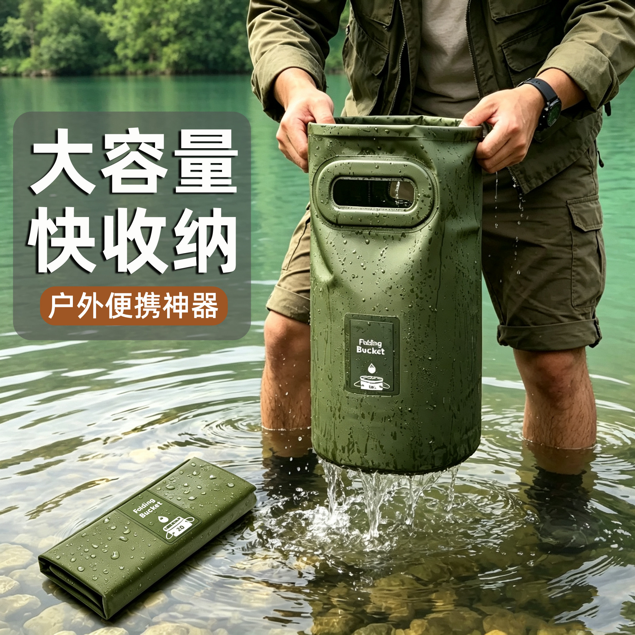 户外折叠水桶大容量便携式收纳露营野餐多功能野炊打水钓鱼泡脚桶