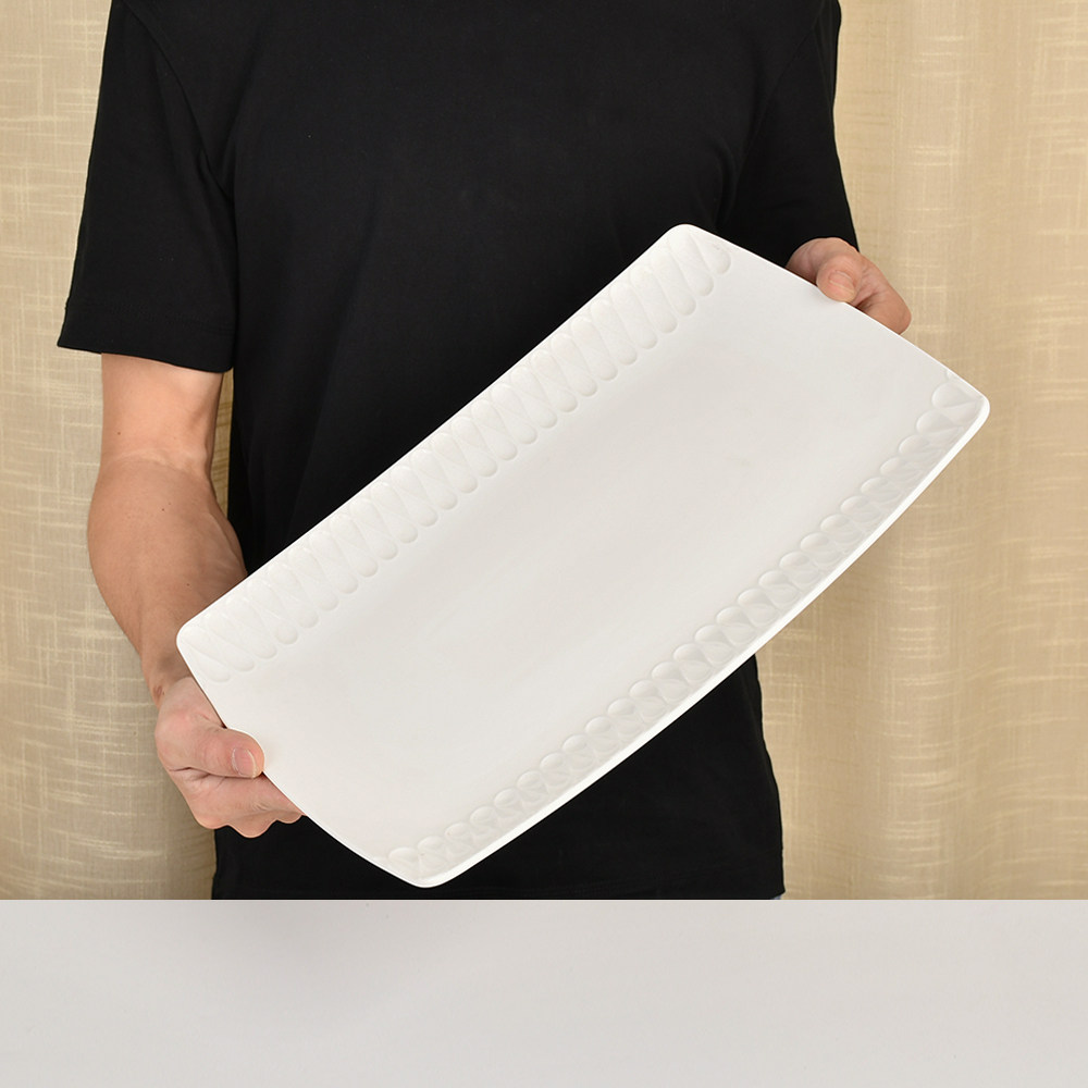 15寸大号白色陶瓷酒店三文鱼赤身摆盘 餐厅特色菜餐具长方形烤盘