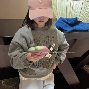 潼小乖定制韩版中大童米色kt猫双面绒加绒加厚卫衣休闲上衣5Q086