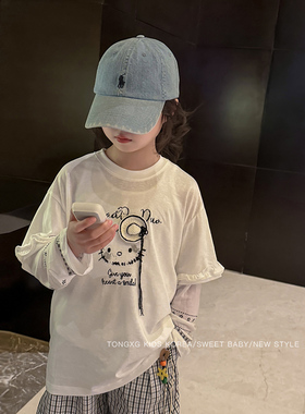 潼小乖女童上衣2026夏装新款猫咪罩衫T恤中大童洋气上衣6q050现货