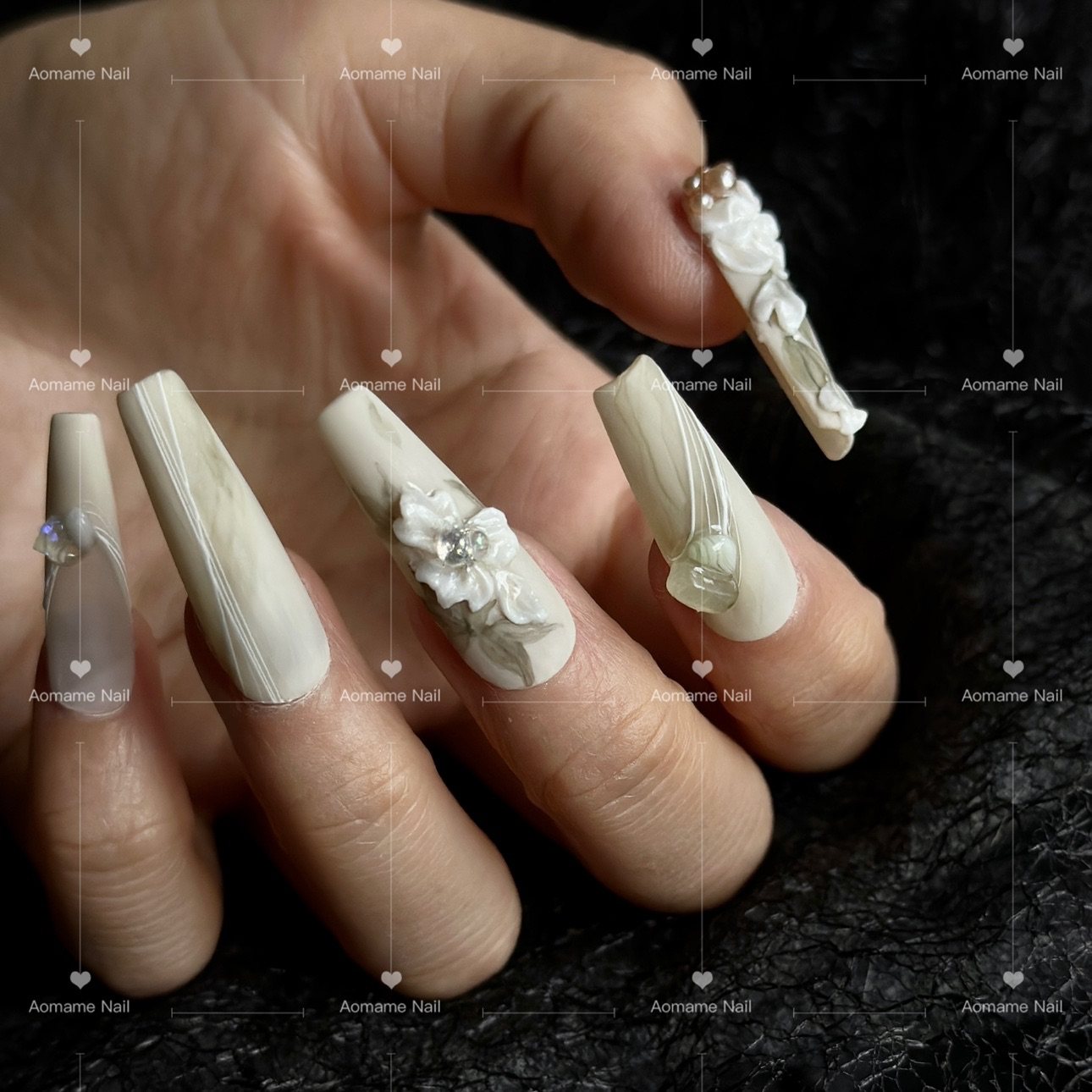 aomamenail手绘水彩古风雕花美甲日式手工定制美甲穿戴甲成品甲片