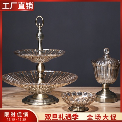 奢华水晶双层套装高档现代果盘