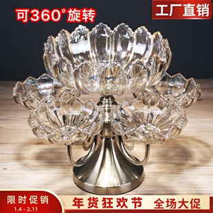 欧式轻奢水晶玻璃水果盘多层旋转客厅茶几家用双层分格零食糖果盘