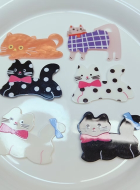 【对对碰】插画风猫咪diy树脂发夹奶油胶手机壳材料平底创意潮流