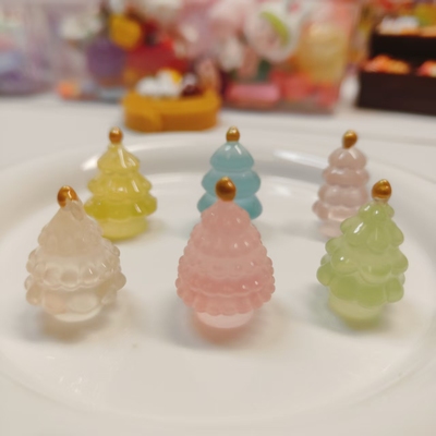 【对对碰】mini夜光圣诞树微缩树脂景观DIY多彩微缩家居摆件玩具