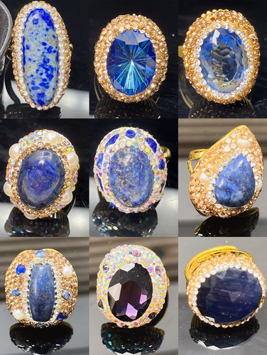 欧美风复古蓝色青金松石开口戒指女款可调节厂家批发百搭