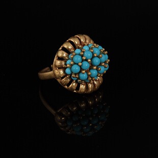 青岛中古复古小众经典绿松石满镶古法戒指中古西洋设计感指环配饰