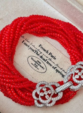 新中式复古新年红慵懒多层项链十层浪漫老奶奶风格慵懒晚装链小众