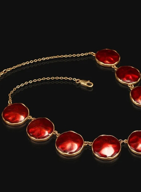 欧美复古红色琉璃新款vintage中古夸张耳饰项链戒指