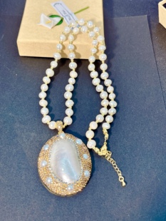 天然白马贝加天然珍珠毛衣链时尚气质百搭项链