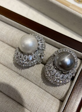 围裙边大珍珠戒指大颗粒铜镀白金个性气质镶嵌奥贝母珍珠镶钻指环