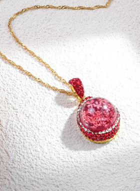 小众设计款红色永生花吊坠项链宫廷风轻奢高级感百搭项饰