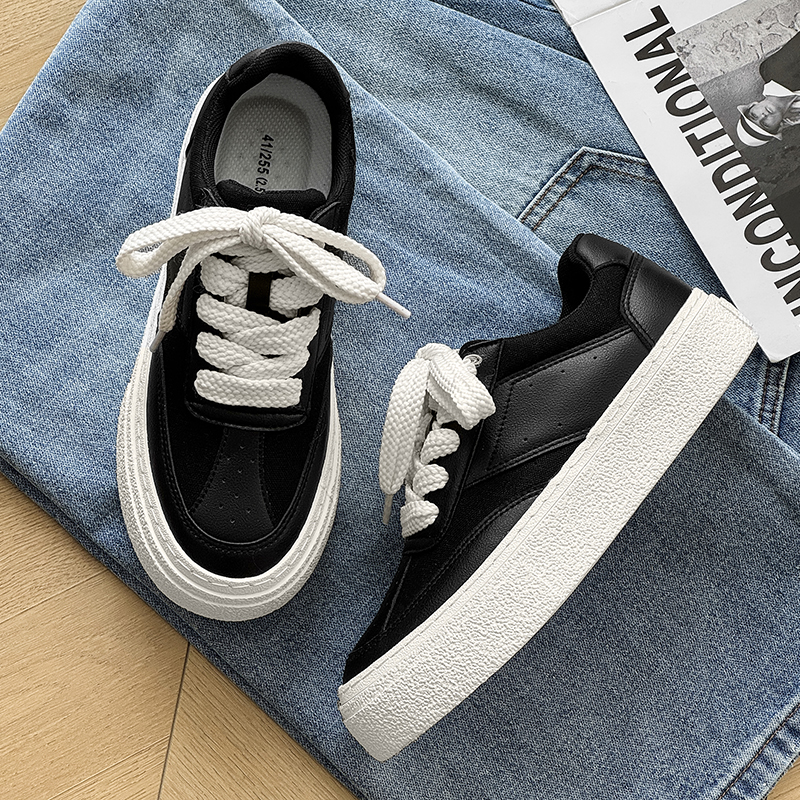 韩版厚底增高ins网红板鞋百搭潮流运动黑色男款板鞋超纤皮德训鞋