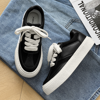 韩版厚底增高ins网红板鞋百搭潮流运动黑色男款板鞋超纤皮德训鞋