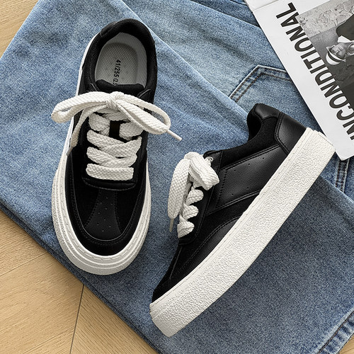 韩版厚底增高ins网红板鞋百搭潮流运动黑色男款板鞋超纤皮德训鞋