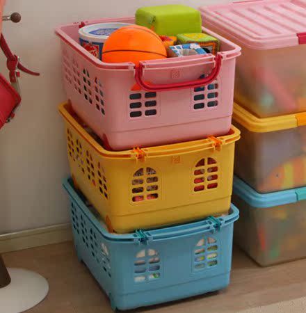 爱丽思儿童玩具收纳带滑轮整理箱