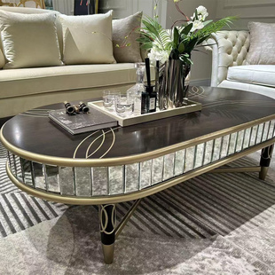 美克家具美家cara黑标茶几 美式复古椭圆形咖啡桌埃弗利茶几定制