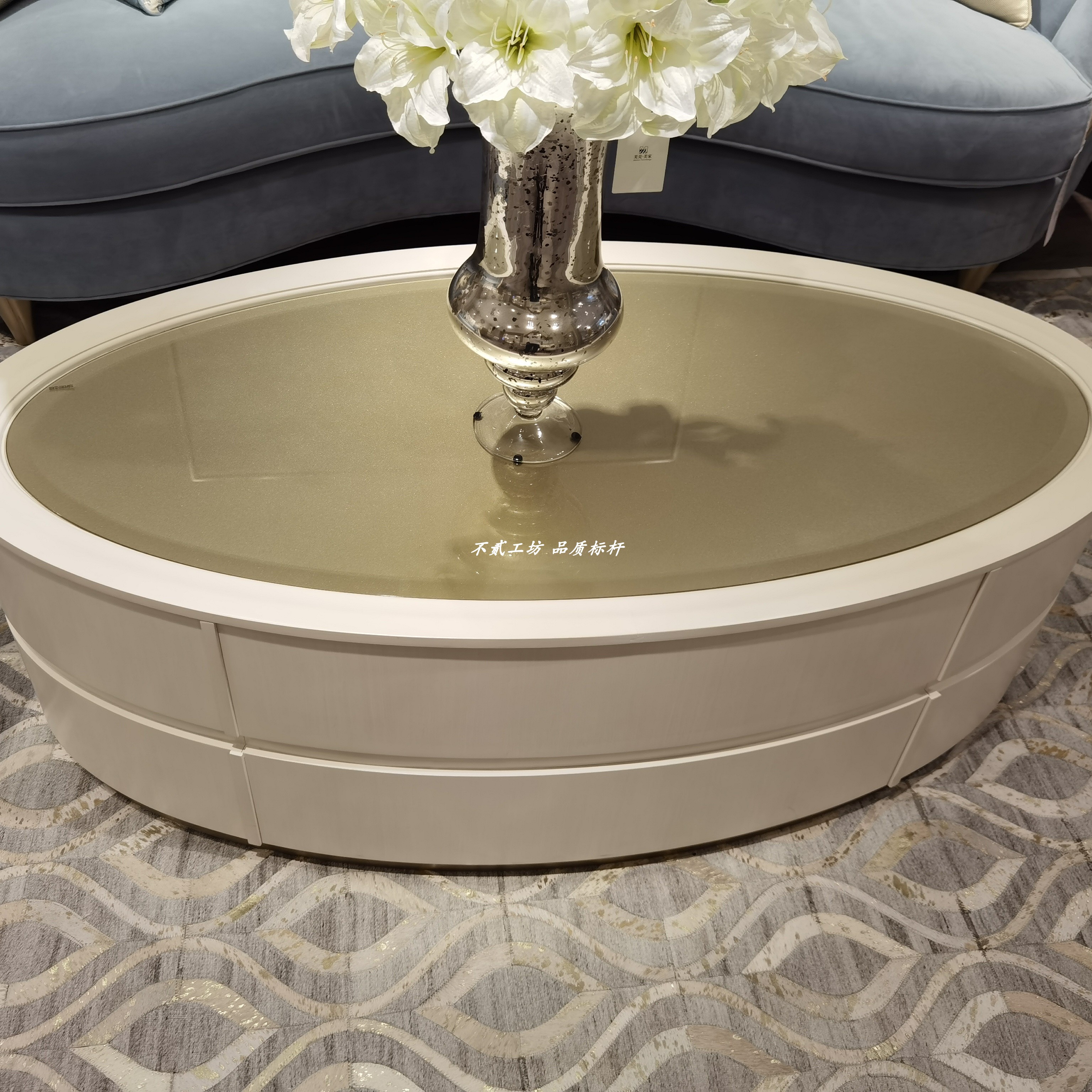 美式轻奢美克新创意轻奢工艺实木椭圆形茶几客厅咖啡桌茶几定制