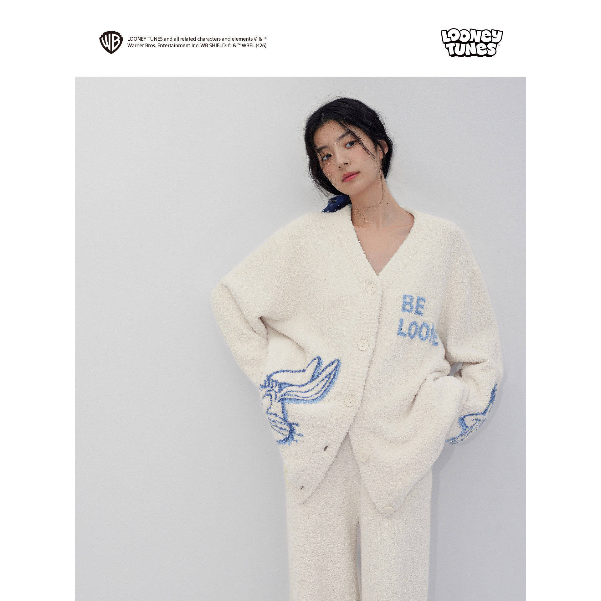 贝妍兔八哥睡衣女冬季软糯保暖半边绒家居服可爱减龄女珊瑚绒套装